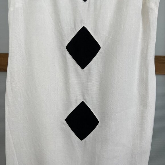 VTG Donna White Linen Black Diamond Geometric‎ Sleeveless Shift Midi Dress Sz 8 - Picture 3 of 14
